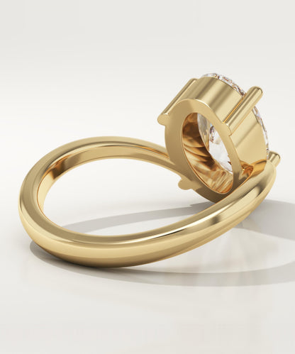Oval Cut V Shaped Pave Lab-Grown Diamond Engagement Ring