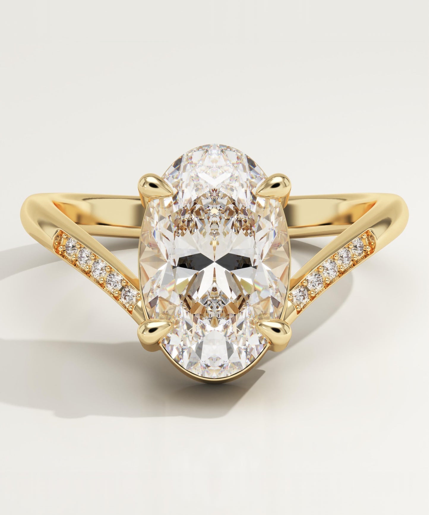 Oval Cut V Shaped Pave Lab-Grown Diamond Engagement Ring