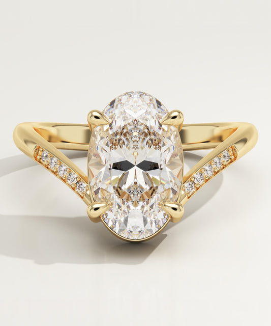 Oval Cut V Shaped Pave Lab-Grown Diamond Engagement Ring