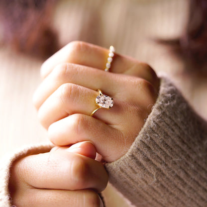Oval Cut V Shaped Solitaire Lab-Grown Diamond Engagement Ring