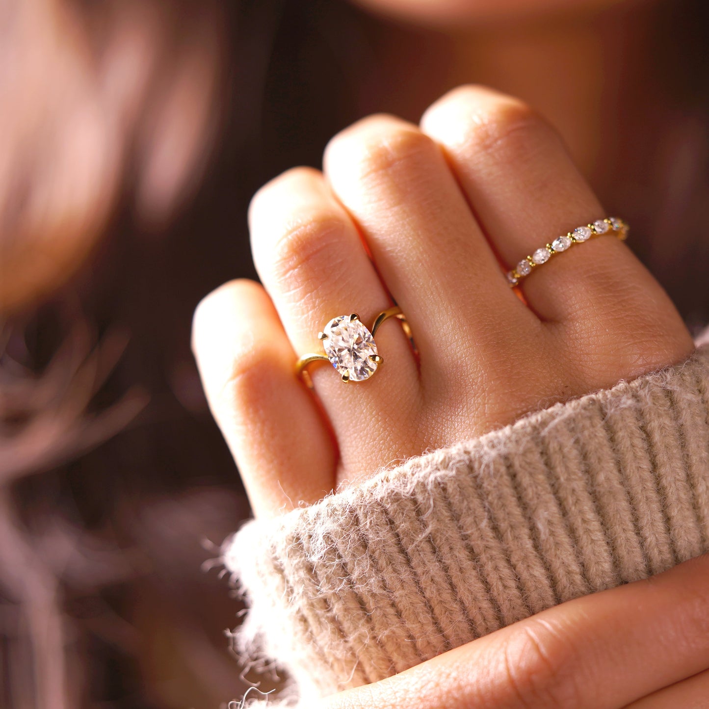 Oval Cut V Shaped Solitaire Lab-Grown Diamond Engagement Ring