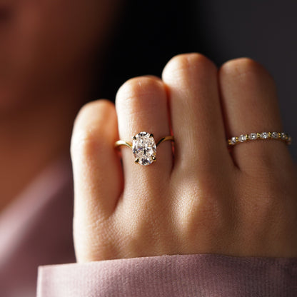 Oval Cut V Shaped Solitaire Lab-Grown Diamond Engagement Ring