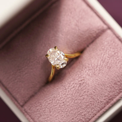 Oval Cut V Shaped Solitaire Lab-Grown Diamond Engagement Ring