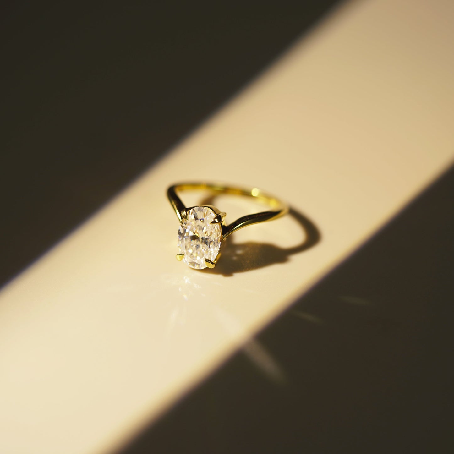 Oval Cut V Shaped Solitaire Lab-Grown Diamond Engagement Ring