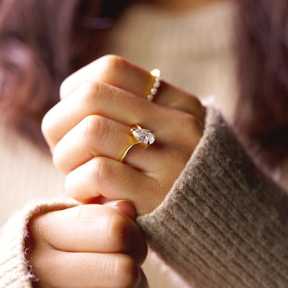Pear Cut V Shaped Solitaire Lab-Grown Diamond Engagement Ring