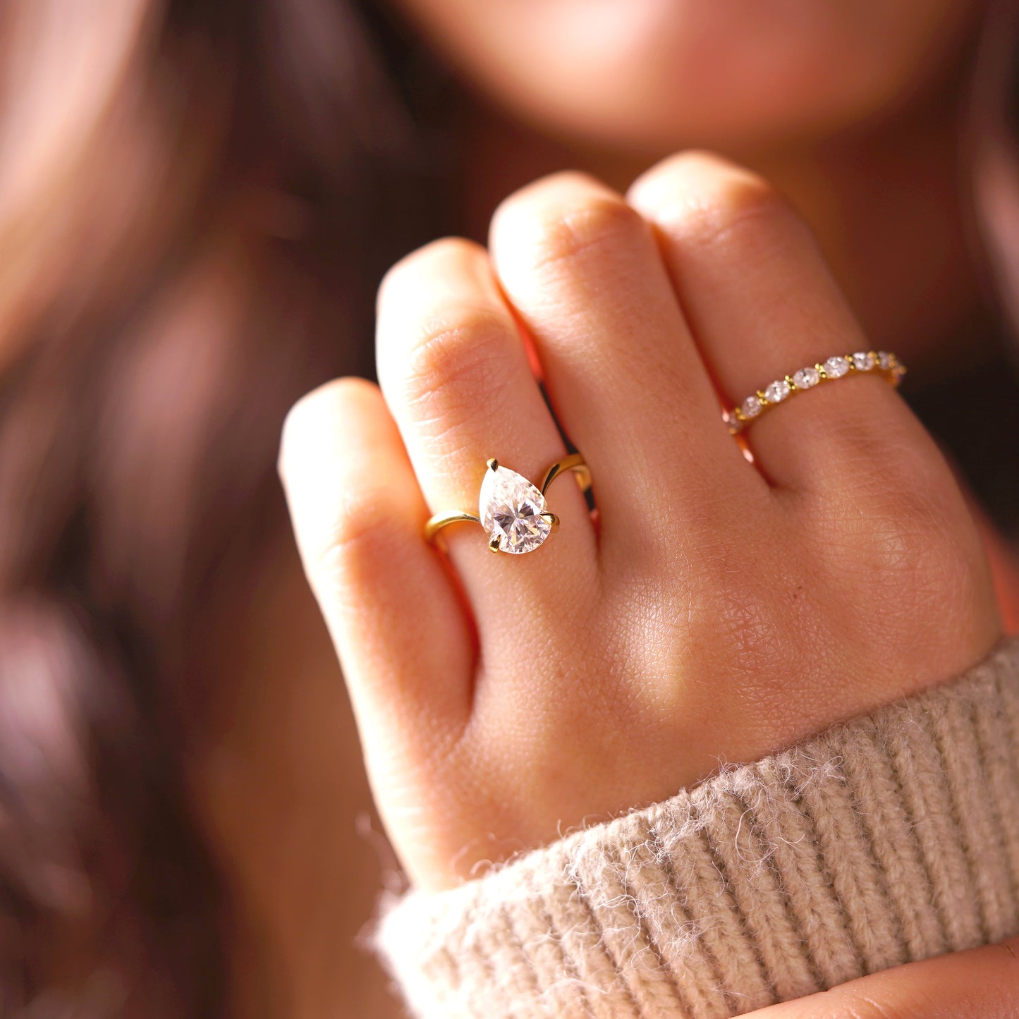 Pear Cut V Shaped Solitaire Lab-Grown Diamond Engagement Ring