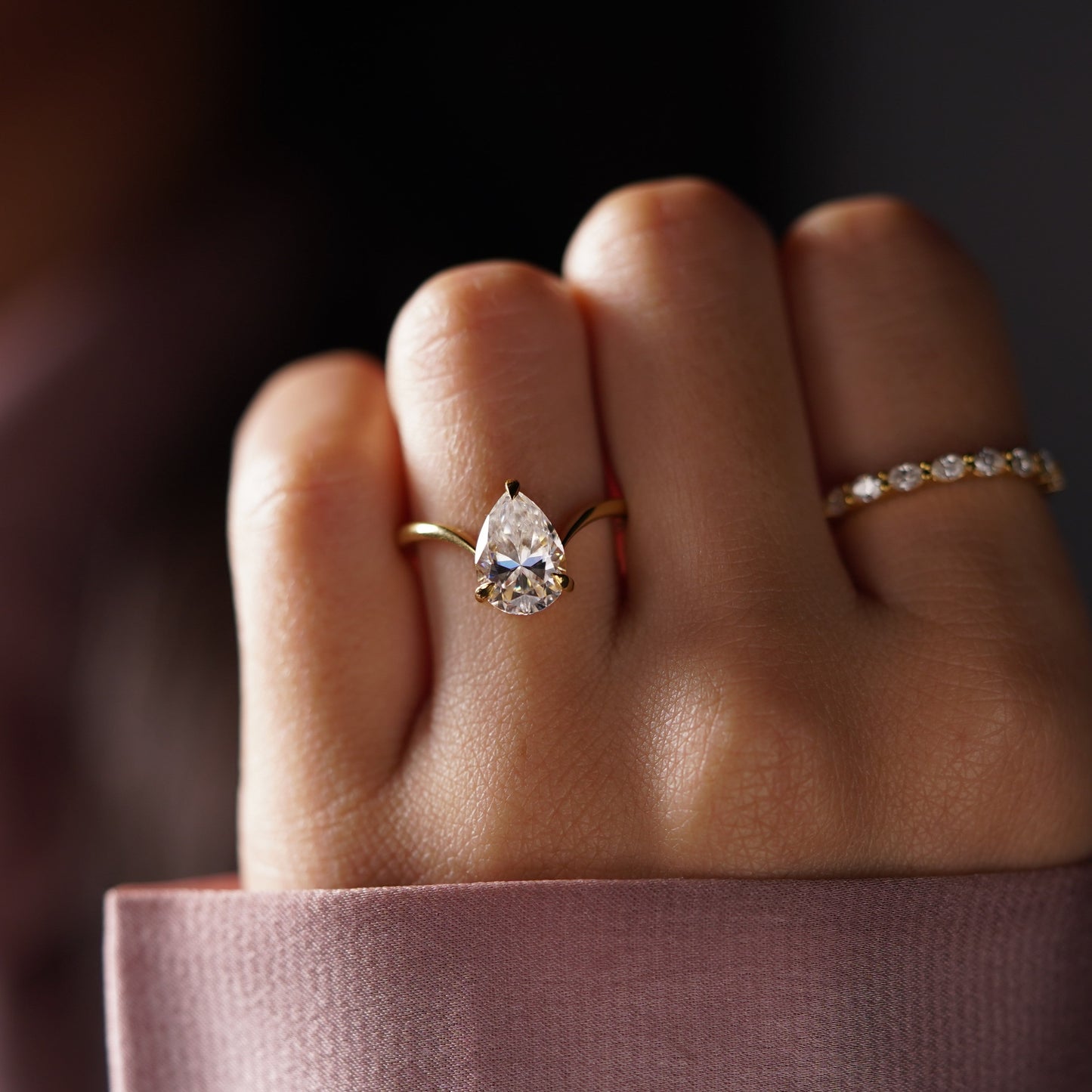 Pear Cut V Shaped Solitaire Lab-Grown Diamond Engagement Ring