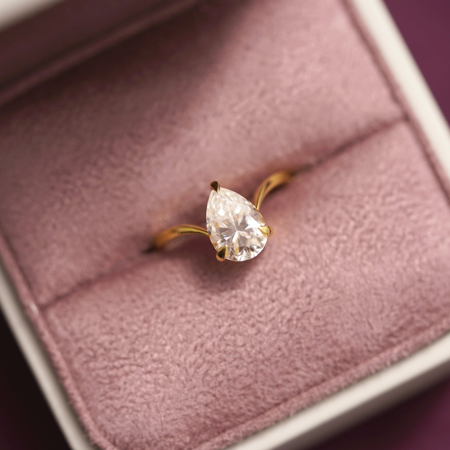Pear Cut V Shaped Solitaire Lab-Grown Diamond Engagement Ring