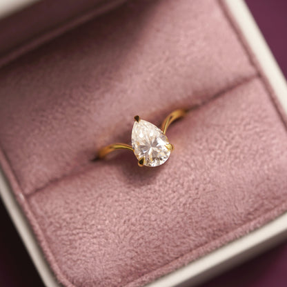 Pear Cut V Shaped Solitaire Lab-Grown Diamond Engagement Ring