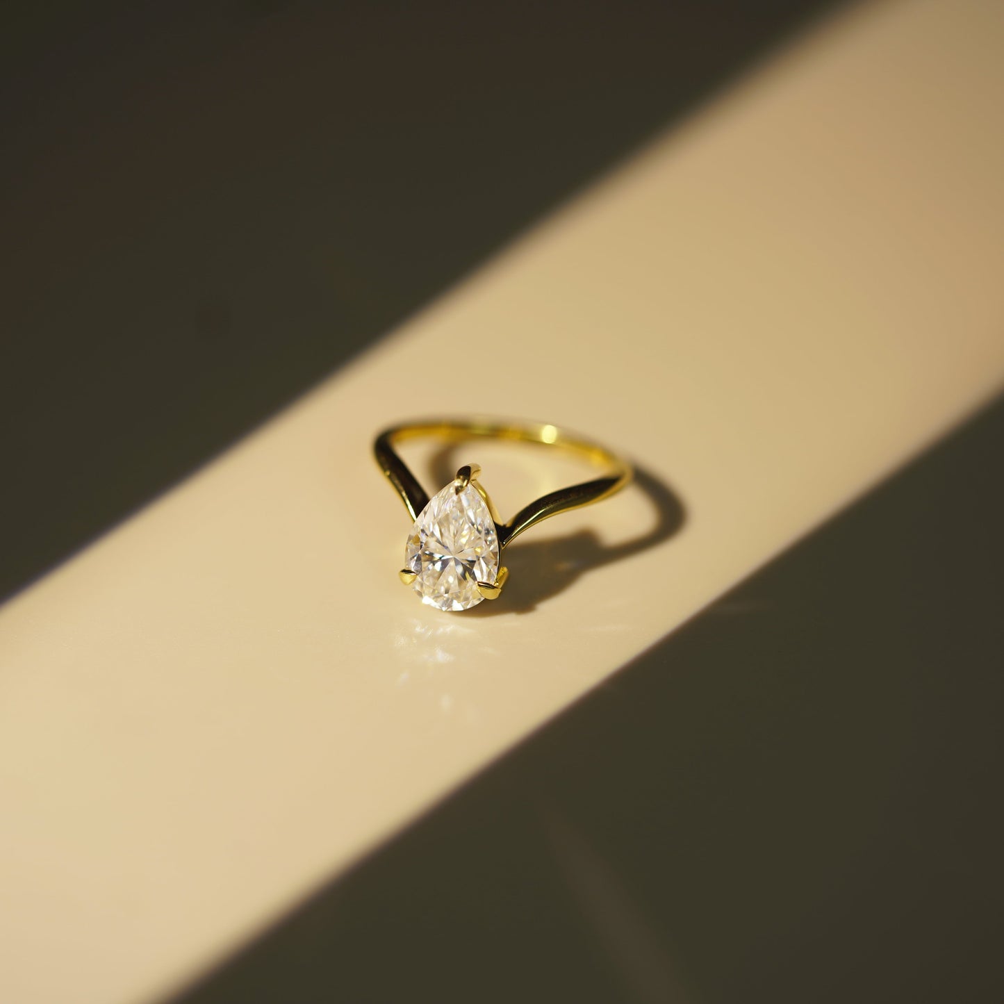 Pear Cut V Shaped Solitaire Lab-Grown Diamond Engagement Ring