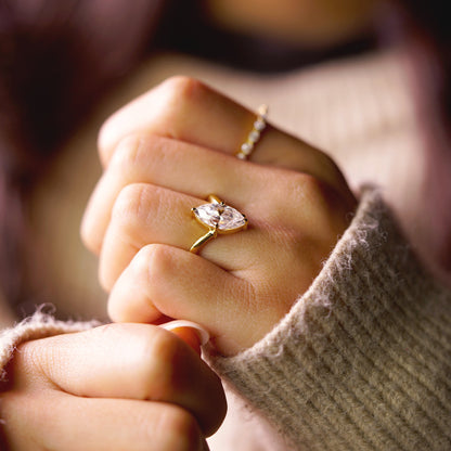 Marquise Cut V Shaped Solitaire Lab-Grown Diamond Engagement Ring
