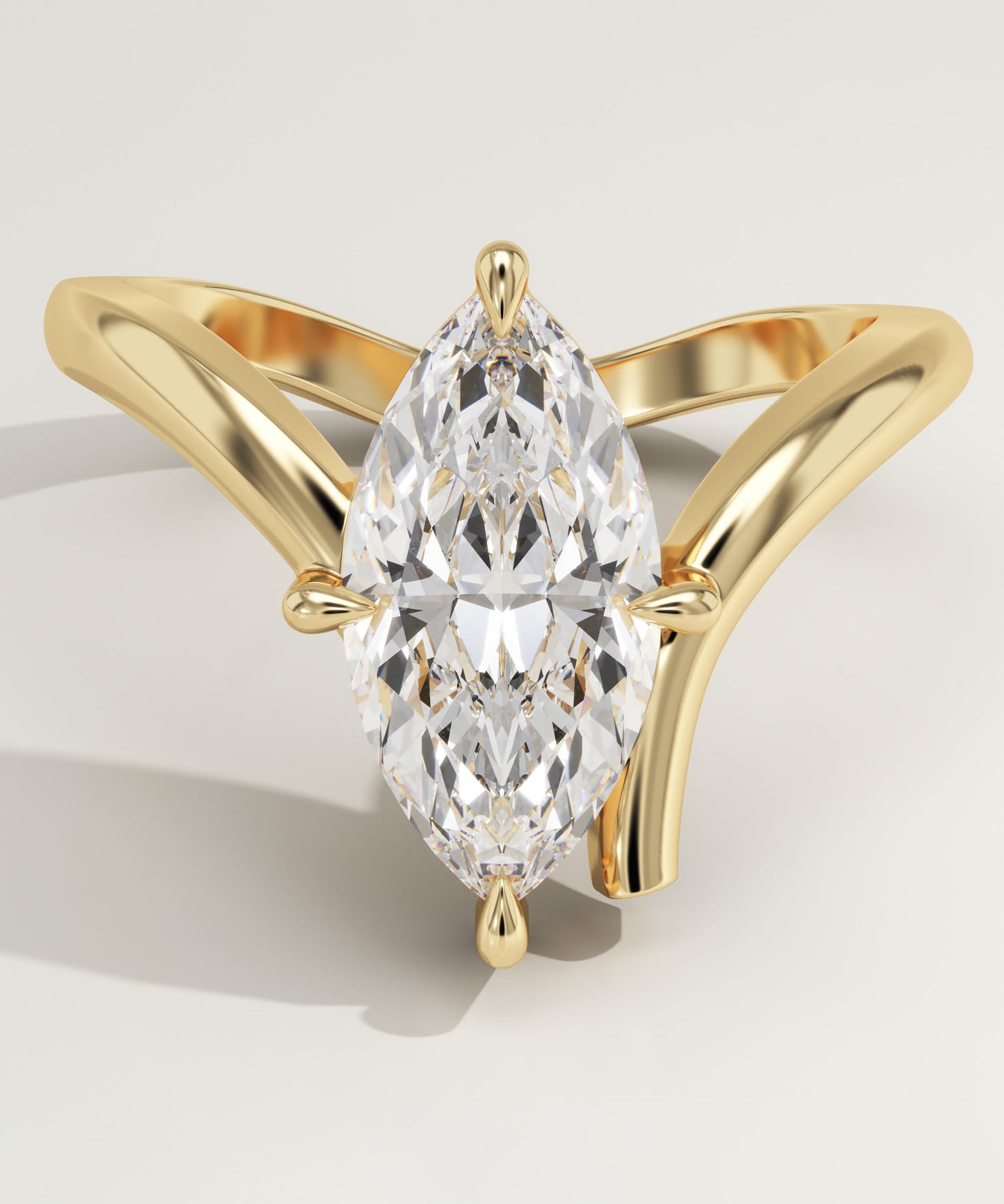 Marquise Cut V Shaped Solitaire Lab-Grown Diamond Engagement Ring