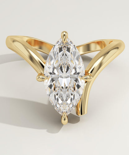 Marquise Cut V Shaped Solitaire Lab-Grown Diamond Engagement Ring