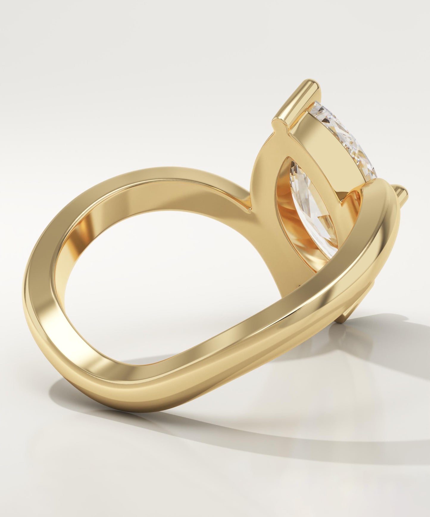 Marquise Cut V Shaped Solitaire Lab-Grown Diamond Engagement Ring
