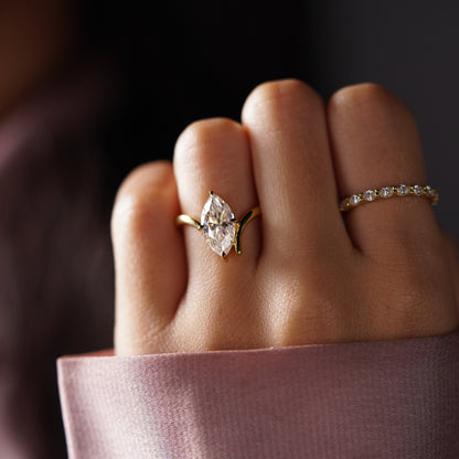 Marquise Cut V Shaped Solitaire Lab-Grown Diamond Engagement Ring