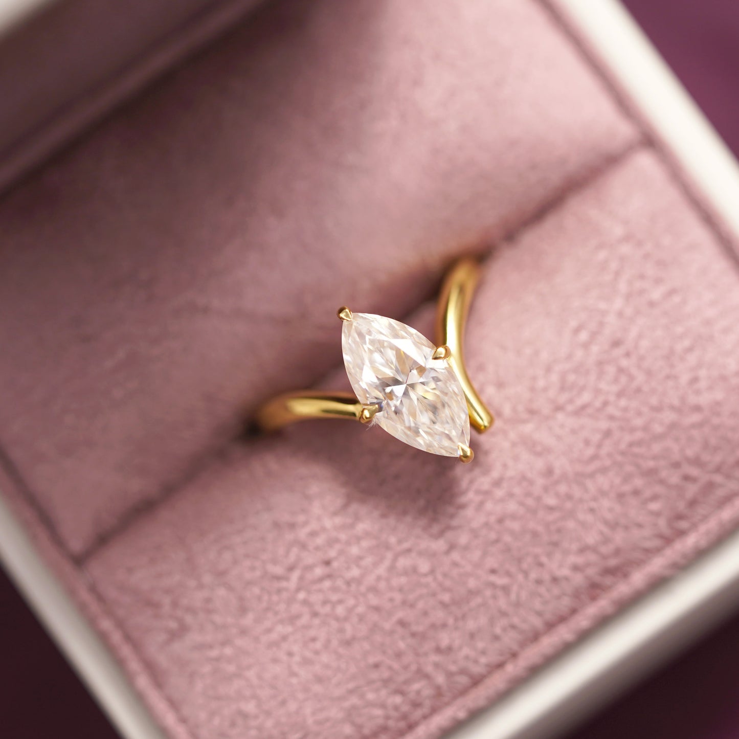 Marquise Cut V Shaped Solitaire Lab-Grown Diamond Engagement Ring