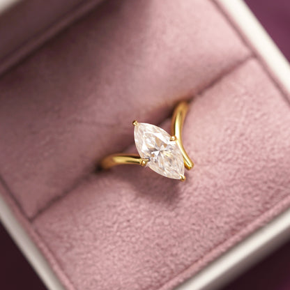 Marquise Cut V Shaped Solitaire Lab-Grown Diamond Engagement Ring