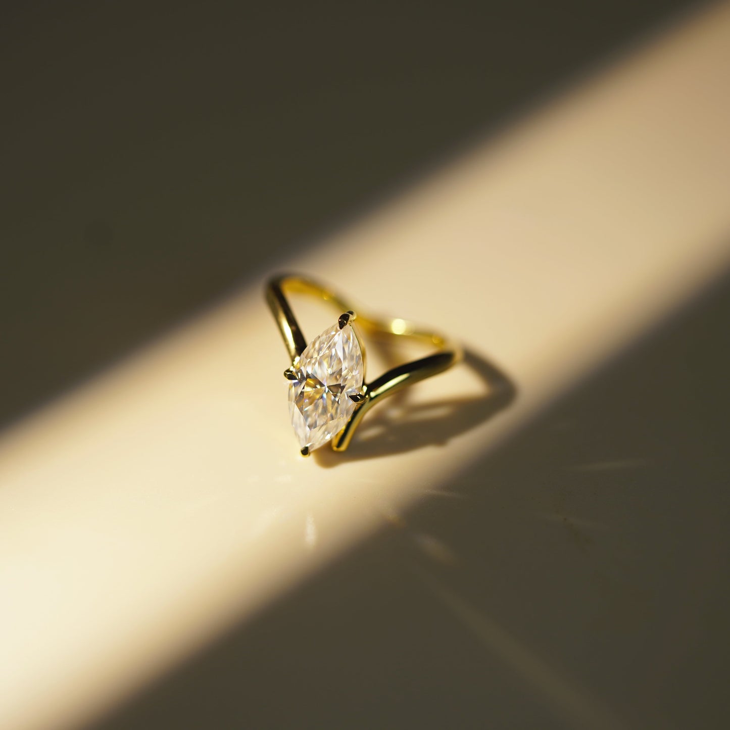 Marquise Cut V Shaped Solitaire Lab-Grown Diamond Engagement Ring