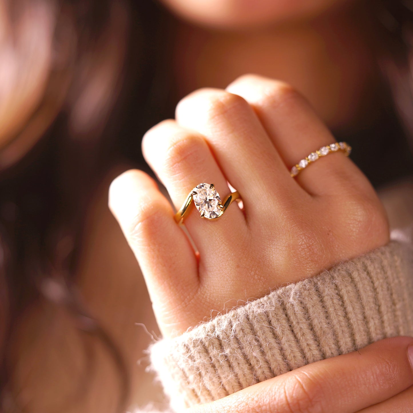 Oval Cut Swirl Lab-Grown Diamond Engagement Ring