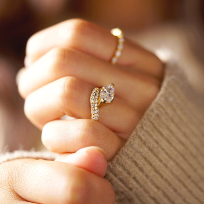Marquise Cut Half Pave Lab-Grown Diamond Engagement Ring