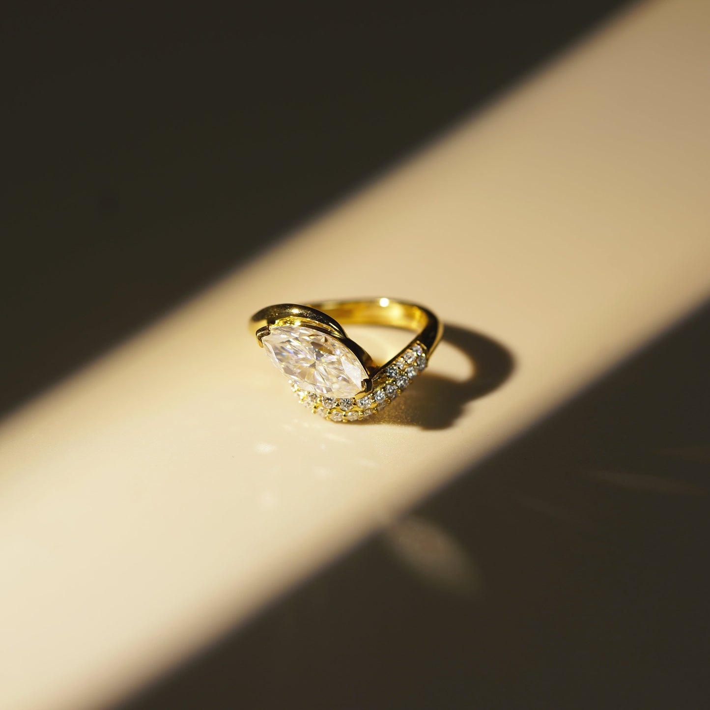Marquise Cut Half Pave Lab-Grown Diamond Engagement Ring