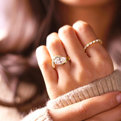 Marquise Cut Half Pave Lab-Grown Diamond Engagement Ring