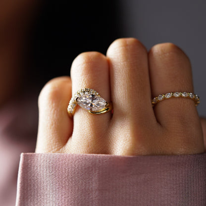 Marquise Cut Half Pave Lab-Grown Diamond Engagement Ring