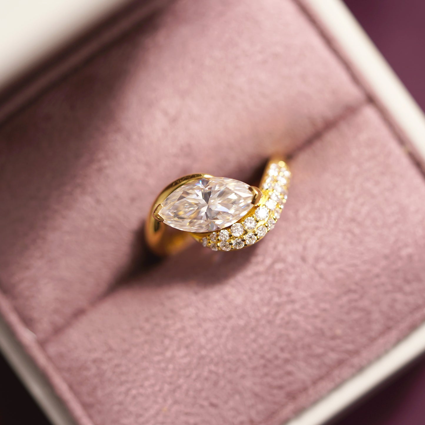 Marquise Cut Half Pave Lab-Grown Diamond Engagement Ring