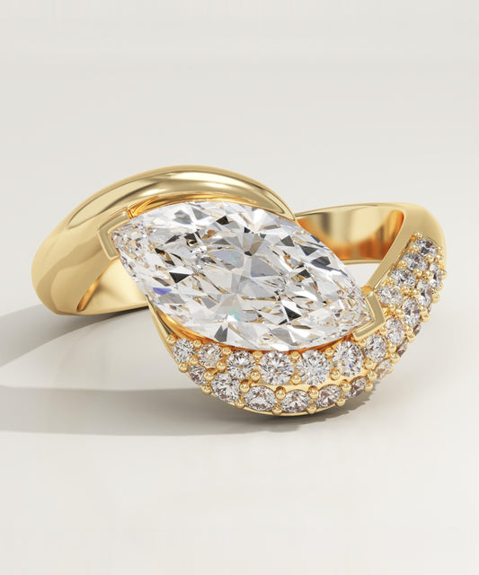 Marquise Cut Half Pave Lab-Grown Diamond Engagement Ring