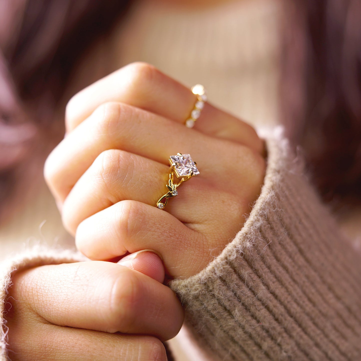 Princess Cut Nature Inspired Lab-Grown Diamond Engagement Ring
