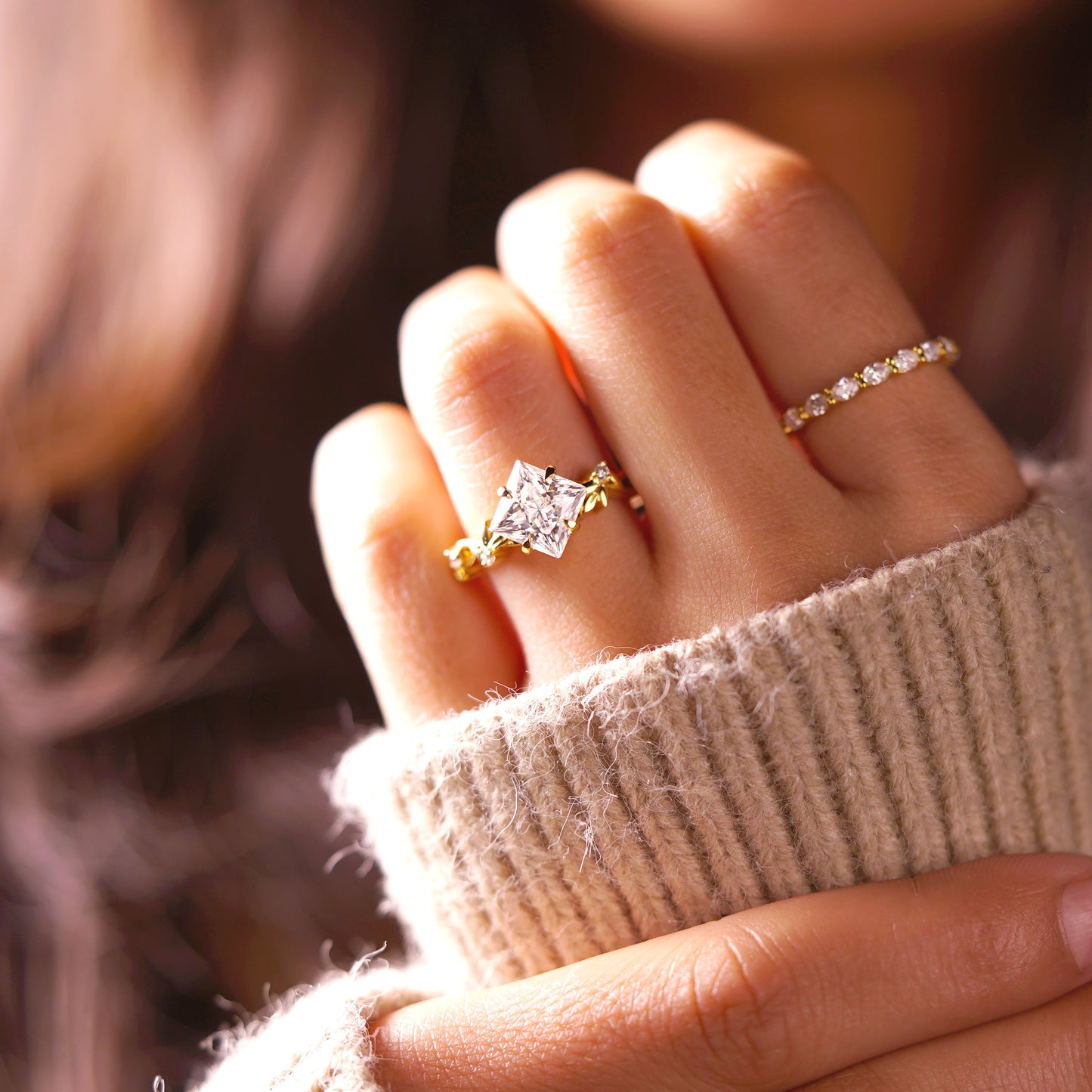 Princess Cut Nature Inspired Lab-Grown Diamond Engagement Ring