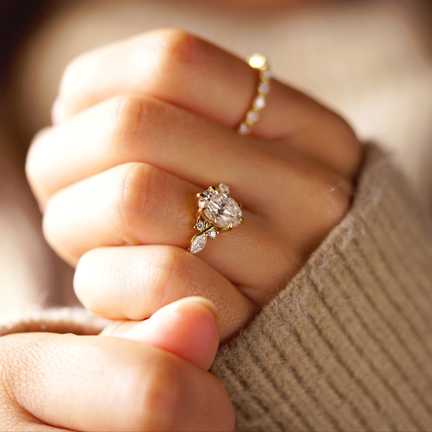 Oval Cut Nature Inspired Lab-Grown Diamond Engagement Ring
