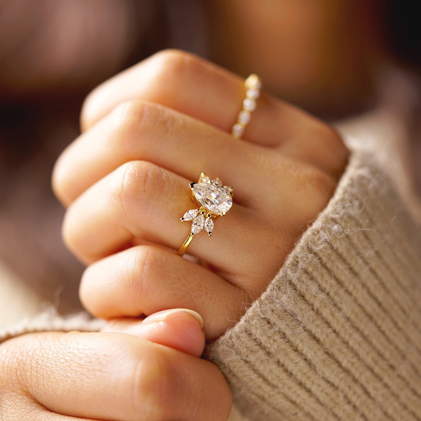 Pear Cut Nature Inspired Lab-Grown Diamond Engagement Ring