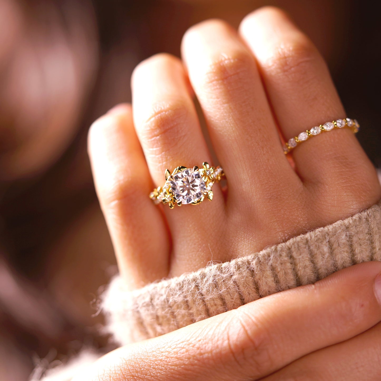 Cushion Cut Nature Inspired Lab-Grown Diamond Engagement Ring