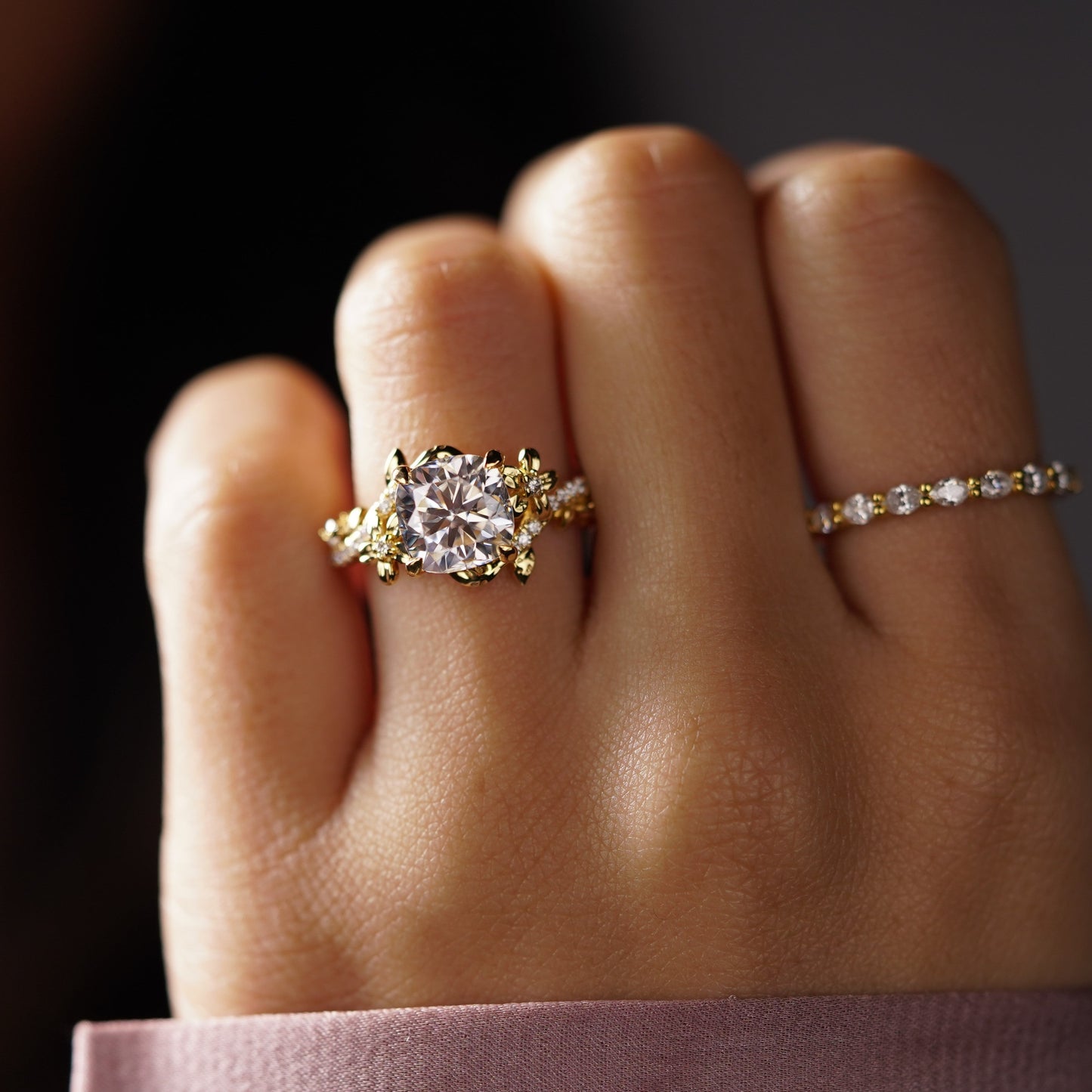Cushion Cut Nature Inspired Lab-Grown Diamond Engagement Ring