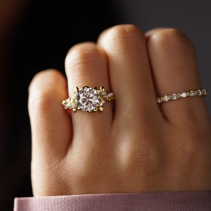 Cushion Cut Nature Inspired Lab-Grown Diamond Engagement Ring