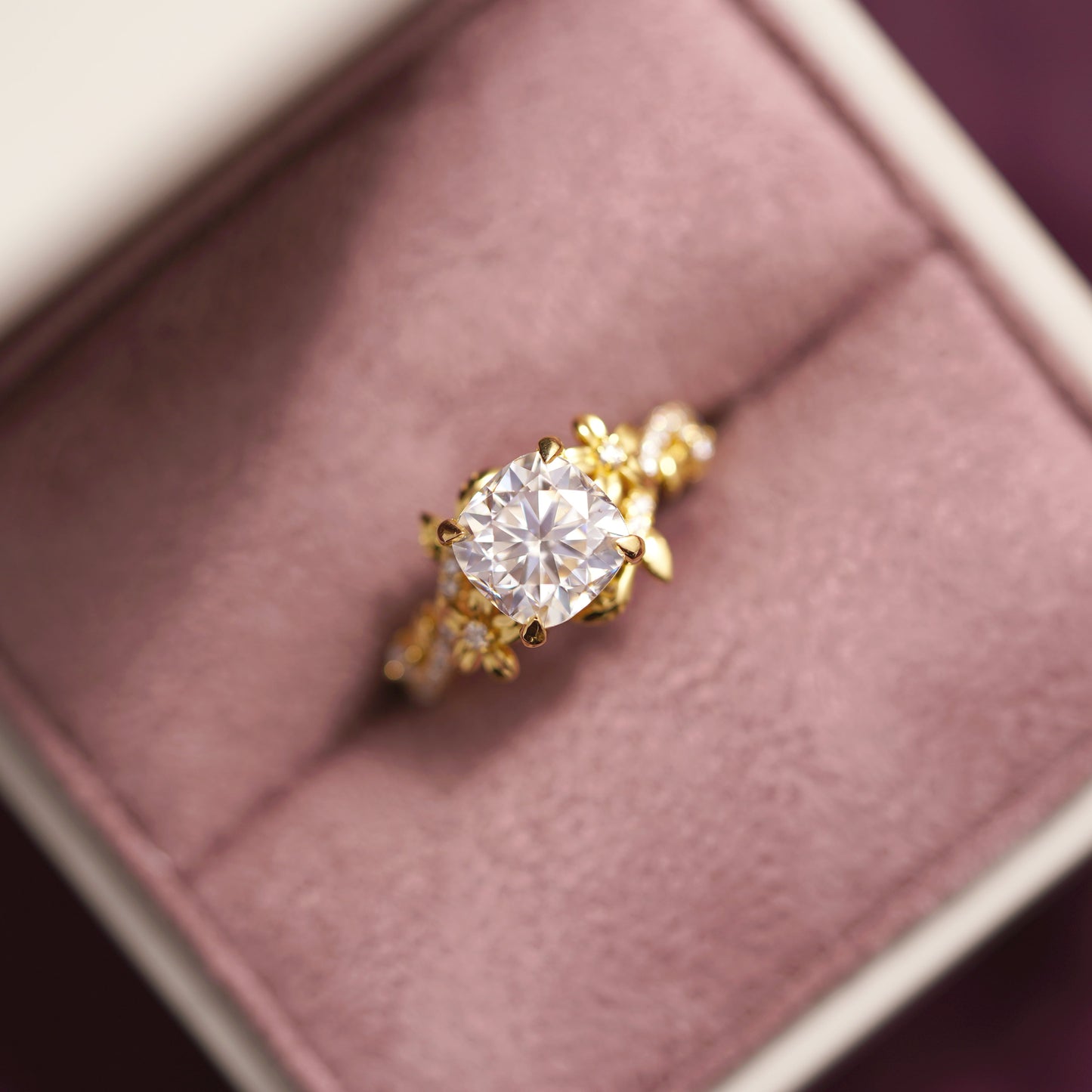 Cushion Cut Nature Inspired Lab-Grown Diamond Engagement Ring