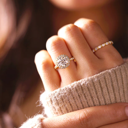 Round Cut Halo & Pave Lab-Grown Diamond Engagement Ring