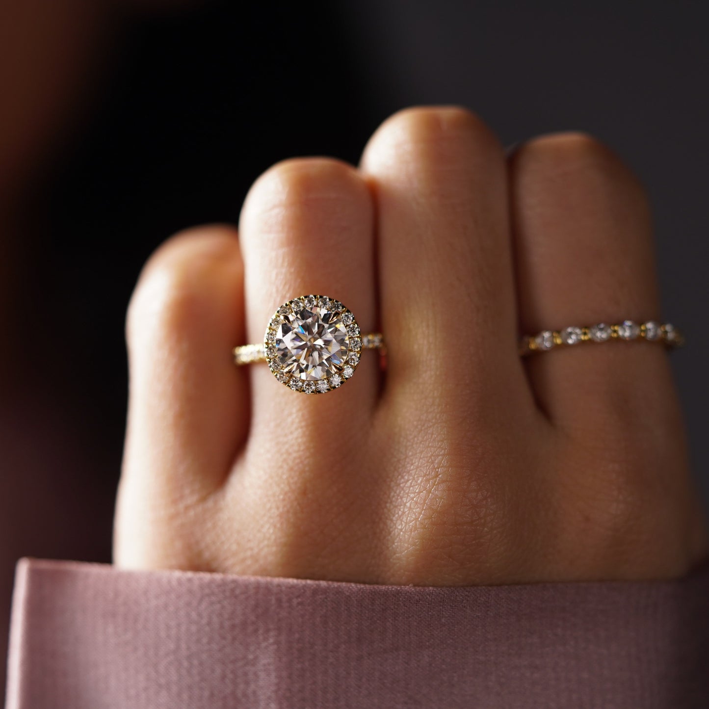 Round Cut Halo & Pave Lab-Grown Diamond Engagement Ring