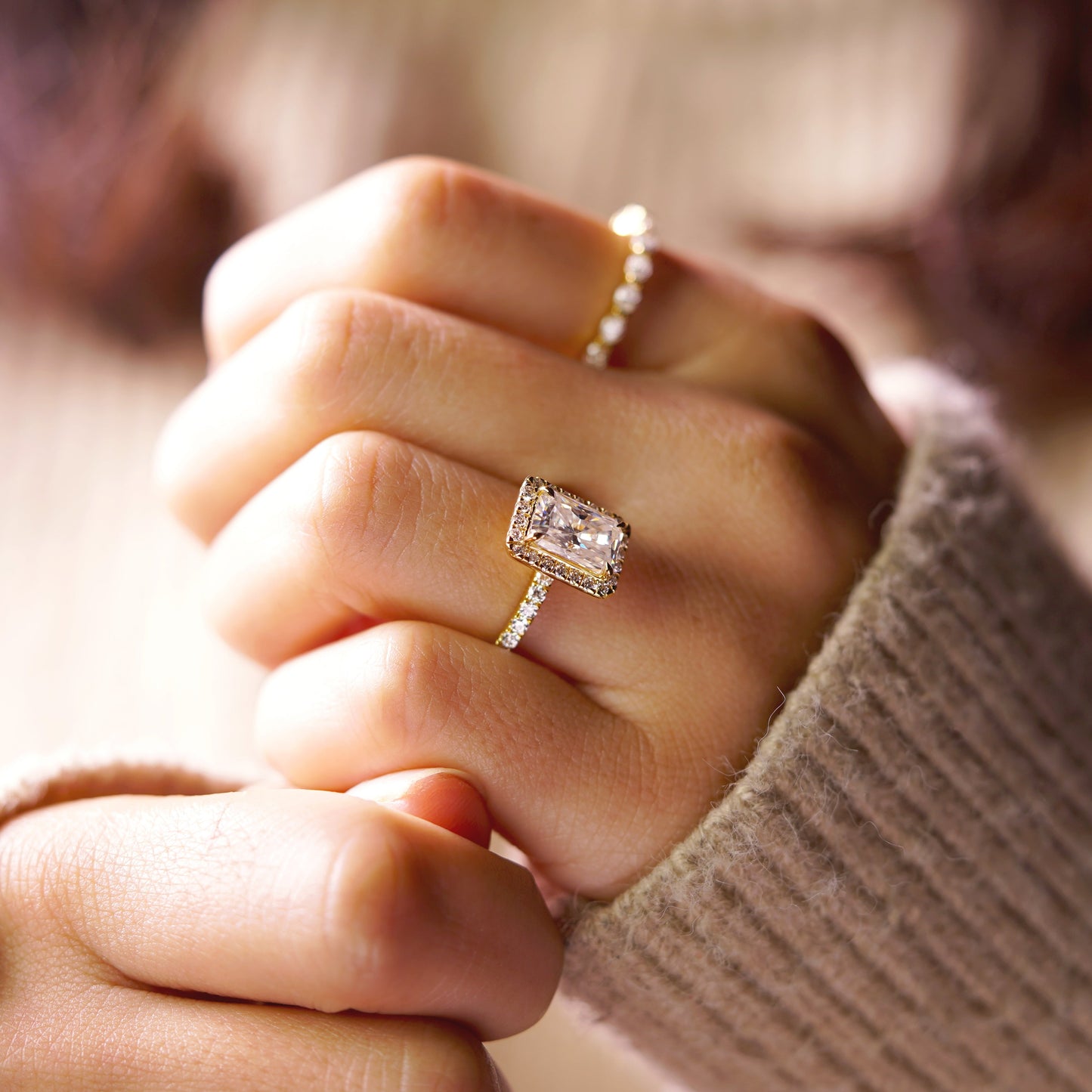 Radiant Cut Halo & Pave Lab-Grown Diamond Engagement Ring