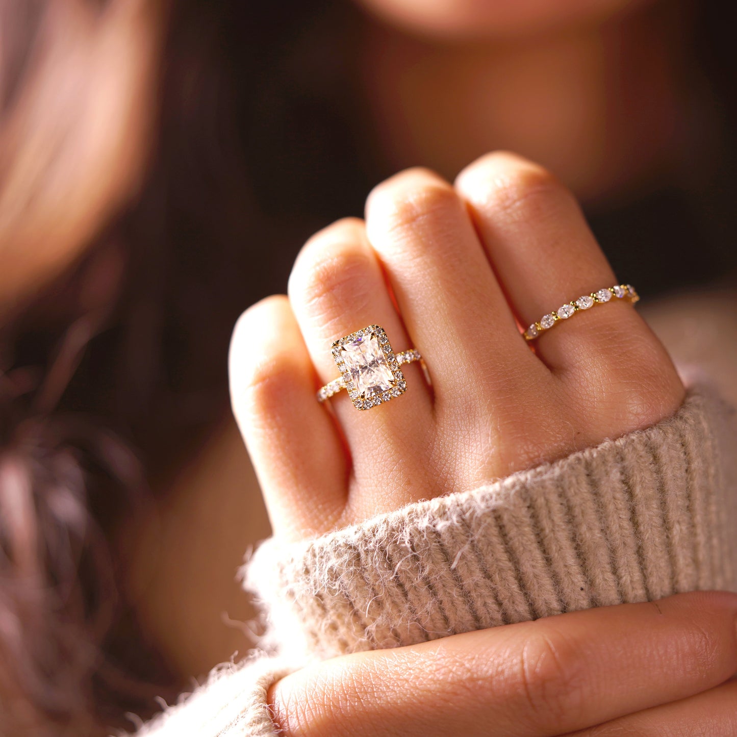 Radiant Cut Halo & Pave Lab-Grown Diamond Engagement Ring