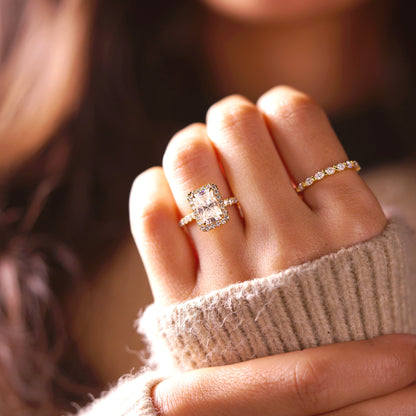 Radiant Cut Halo & Pave Lab-Grown Diamond Engagement Ring