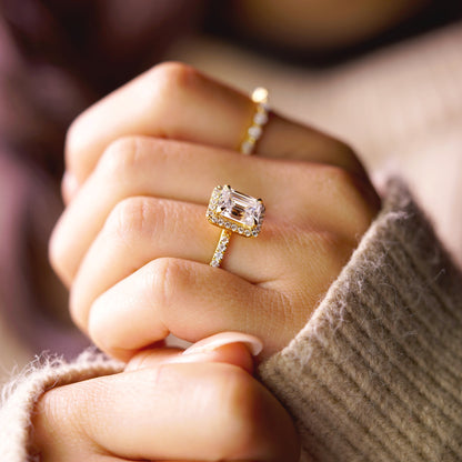 Emerald Cut Halo & Pave Lab-Grown Diamond Engagement Ring