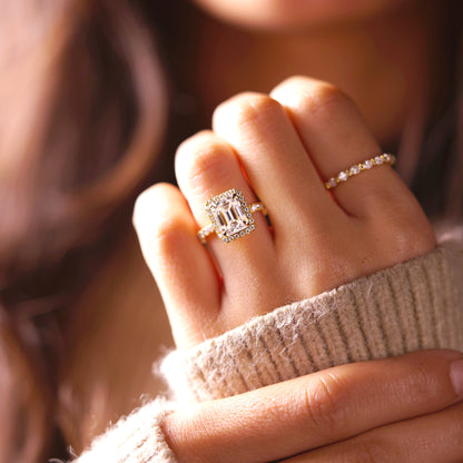Emerald Cut Halo & Pave Lab-Grown Diamond Engagement Ring