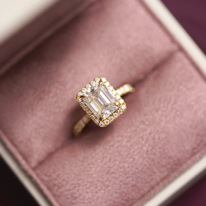 Emerald Cut Halo & Pave Lab-Grown Diamond Engagement Ring