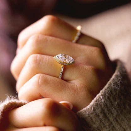 Marquise Cut Halo & Pave Cathedral Lab-Grown Diamond Engagement Ring