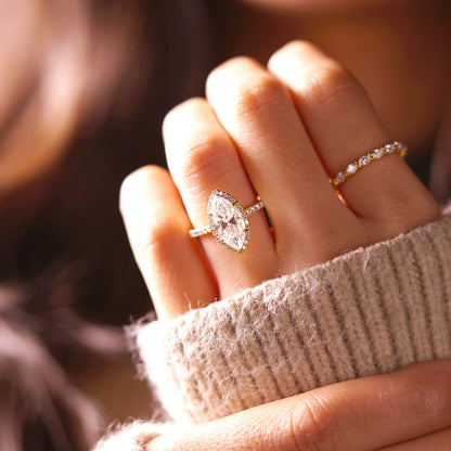 Marquise Cut Halo & Pave Cathedral Lab-Grown Diamond Engagement Ring