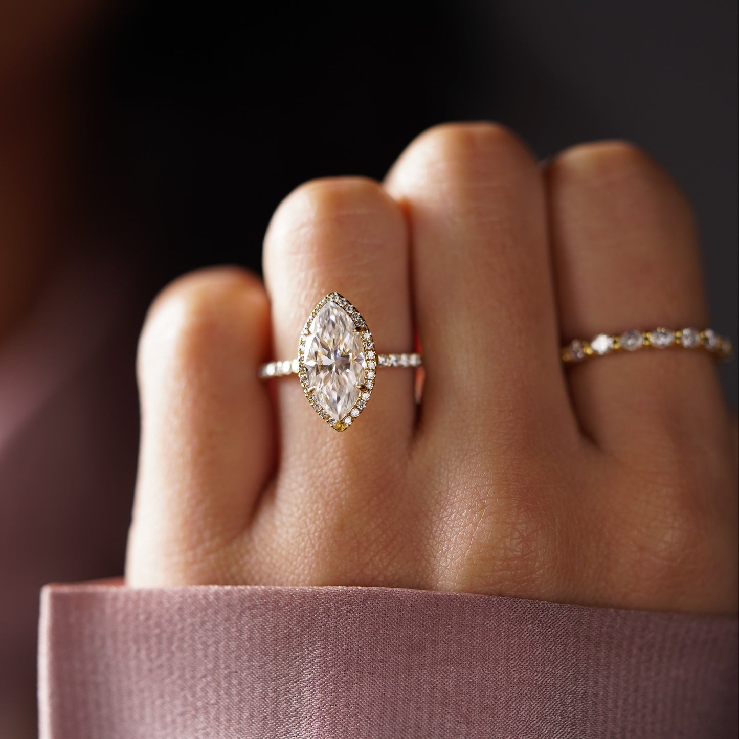 Marquise Cut Halo & Pave Cathedral Lab-Grown Diamond Engagement Ring