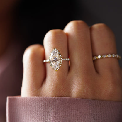 Marquise Cut Halo & Pave Cathedral Lab-Grown Diamond Engagement Ring