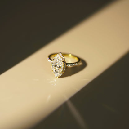 Marquise Cut Halo & Pave Cathedral Lab-Grown Diamond Engagement Ring